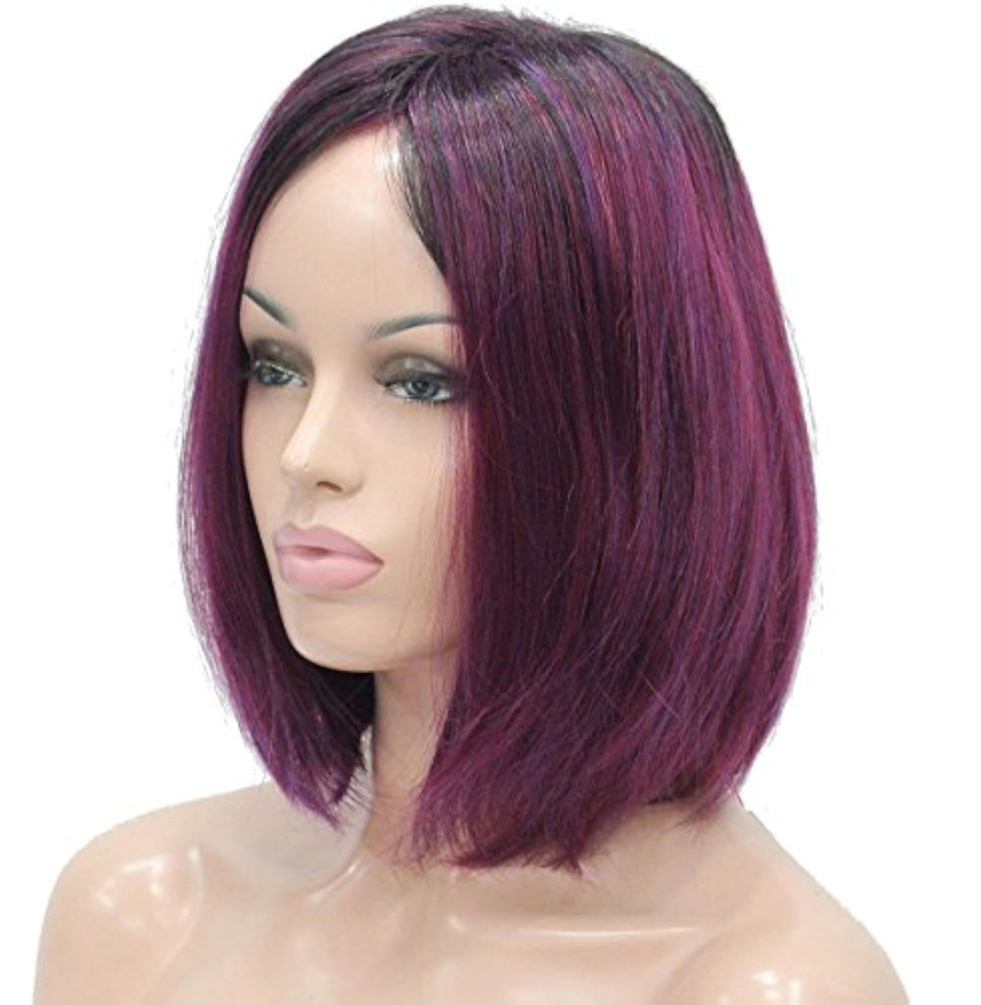 Women's Wine Red Purple Medium Bob Style Synthetic Wig